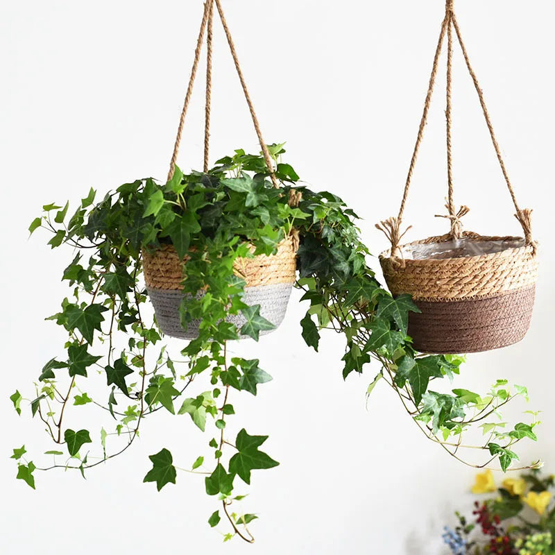Panier Suspendu Tressé en Fibres Naturelles