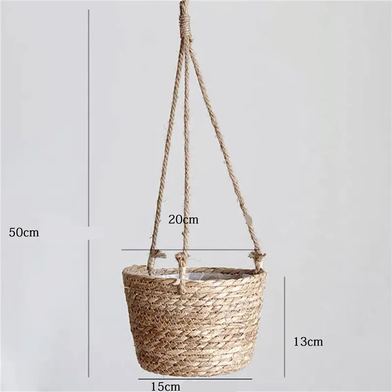 Panier Suspendu Tressé en Fibres Naturelles